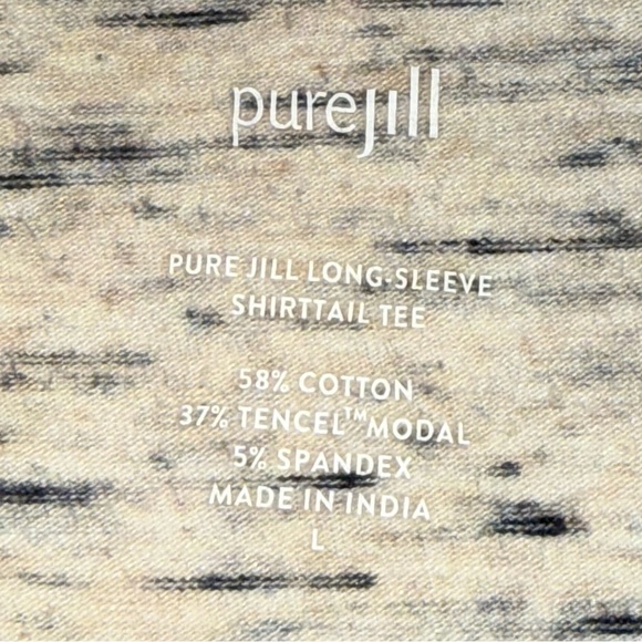 Pure Jill by j jill Cotton Long Sleeve Tunic Tee Large Beige Gray Navy Heathered - Picture 4 of 12